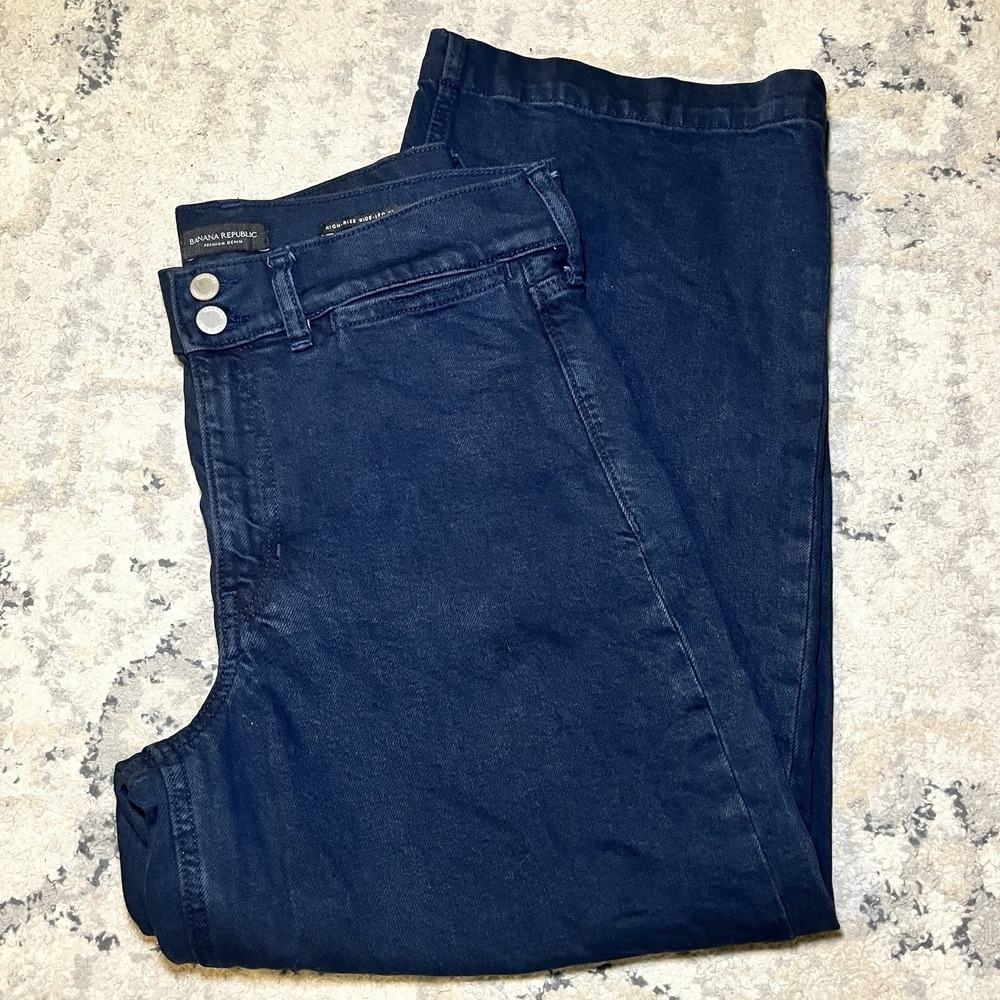 Banana Republic Women 30 Dark Wash‎ High Rise Wide Leg Crop Jeans Stretch Denim